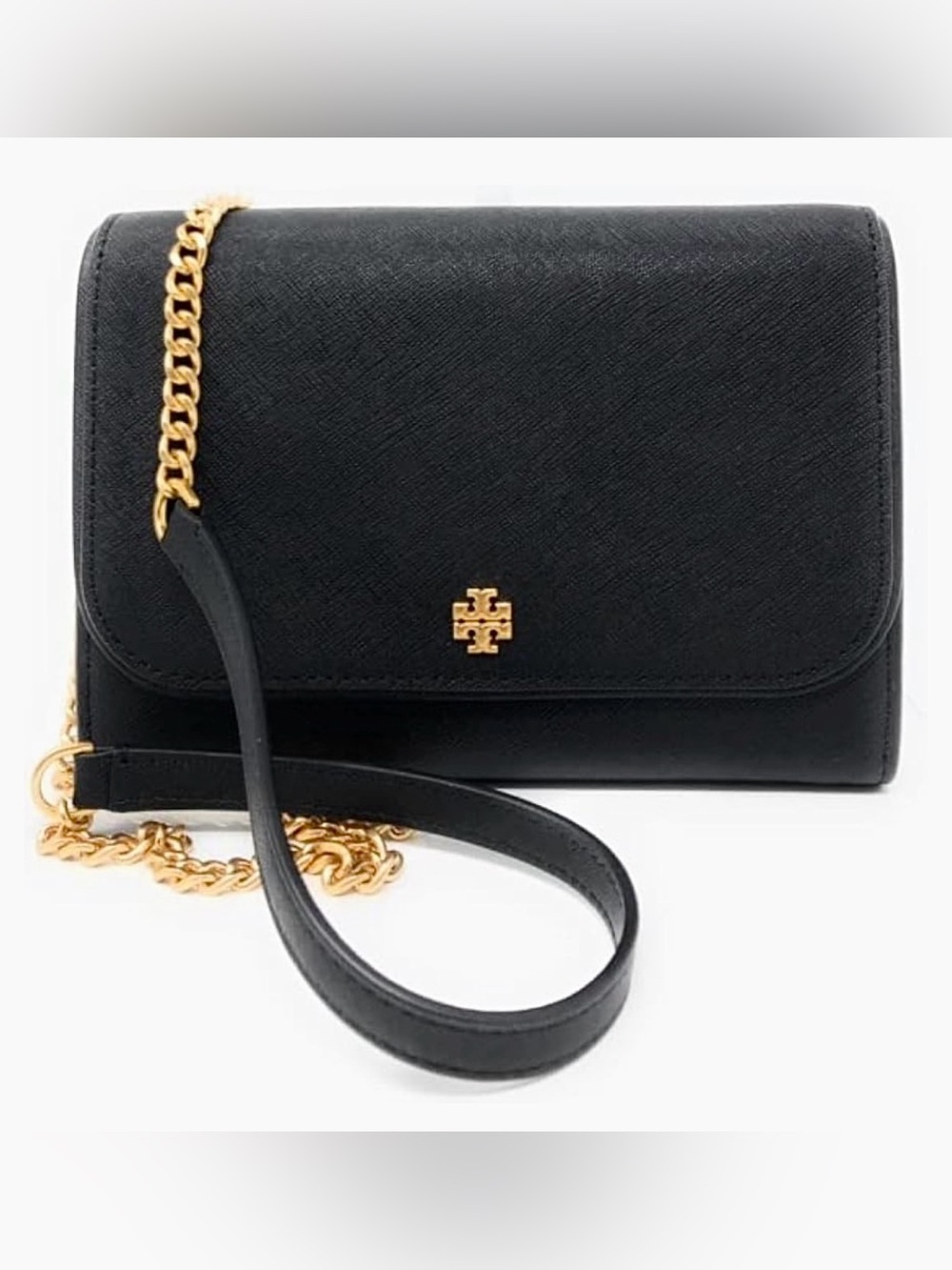 Tory Burch Emerson Gold Chain Wallet Crossbody In Black Saffiano Leather NWT